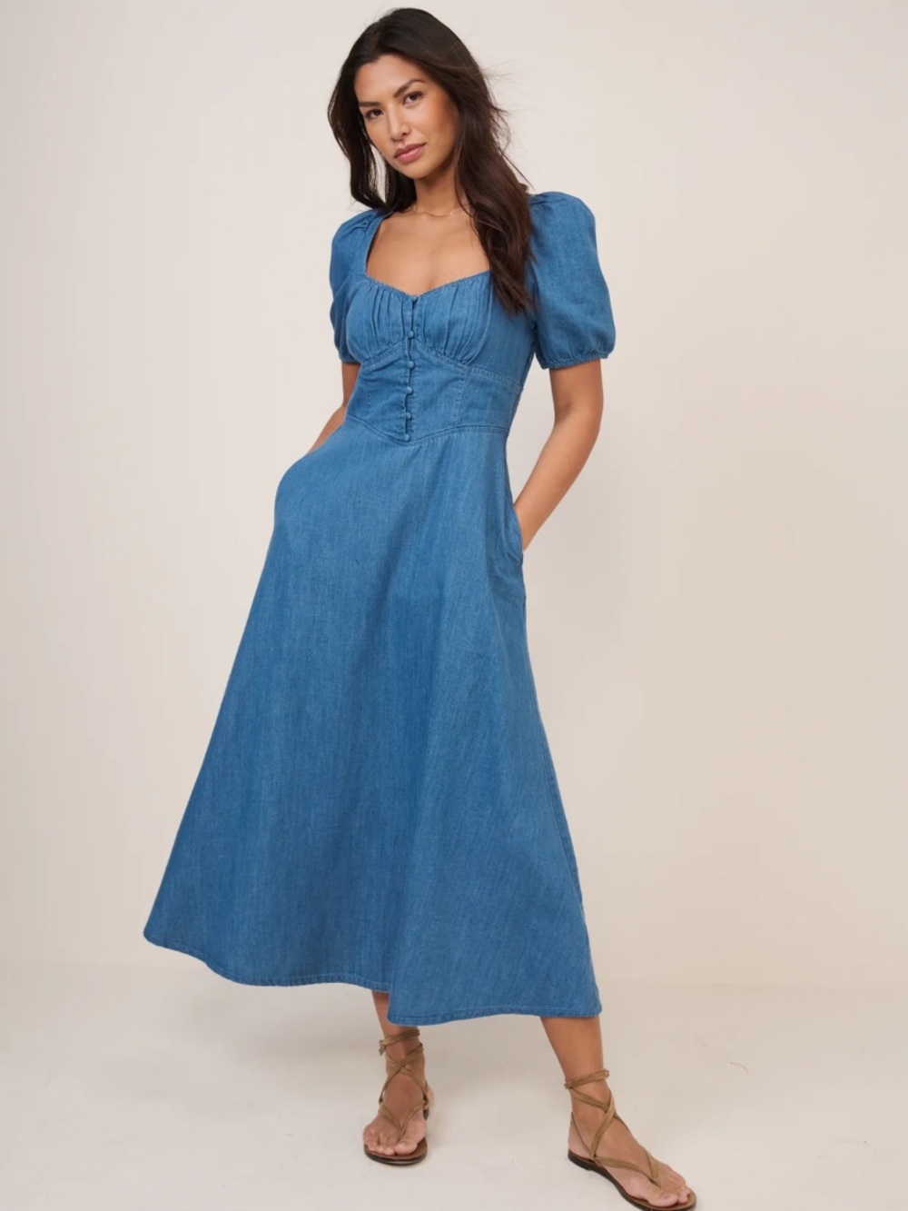 Nobody’s Child denim cottagcore midi dress